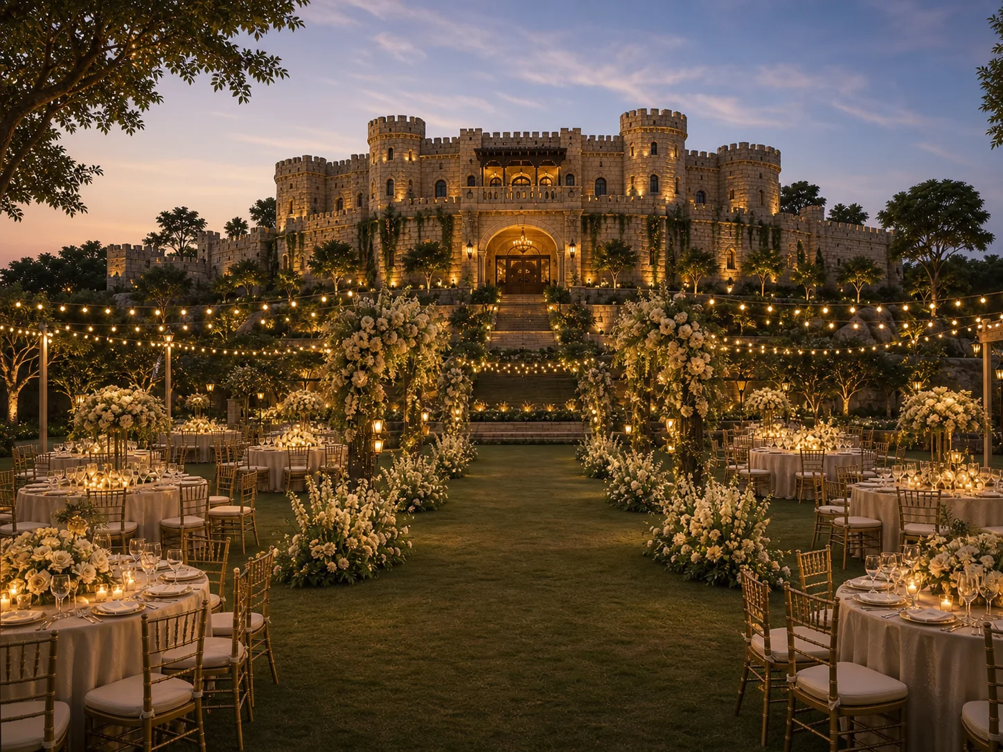 Open wedding lawn prepared for a celebration