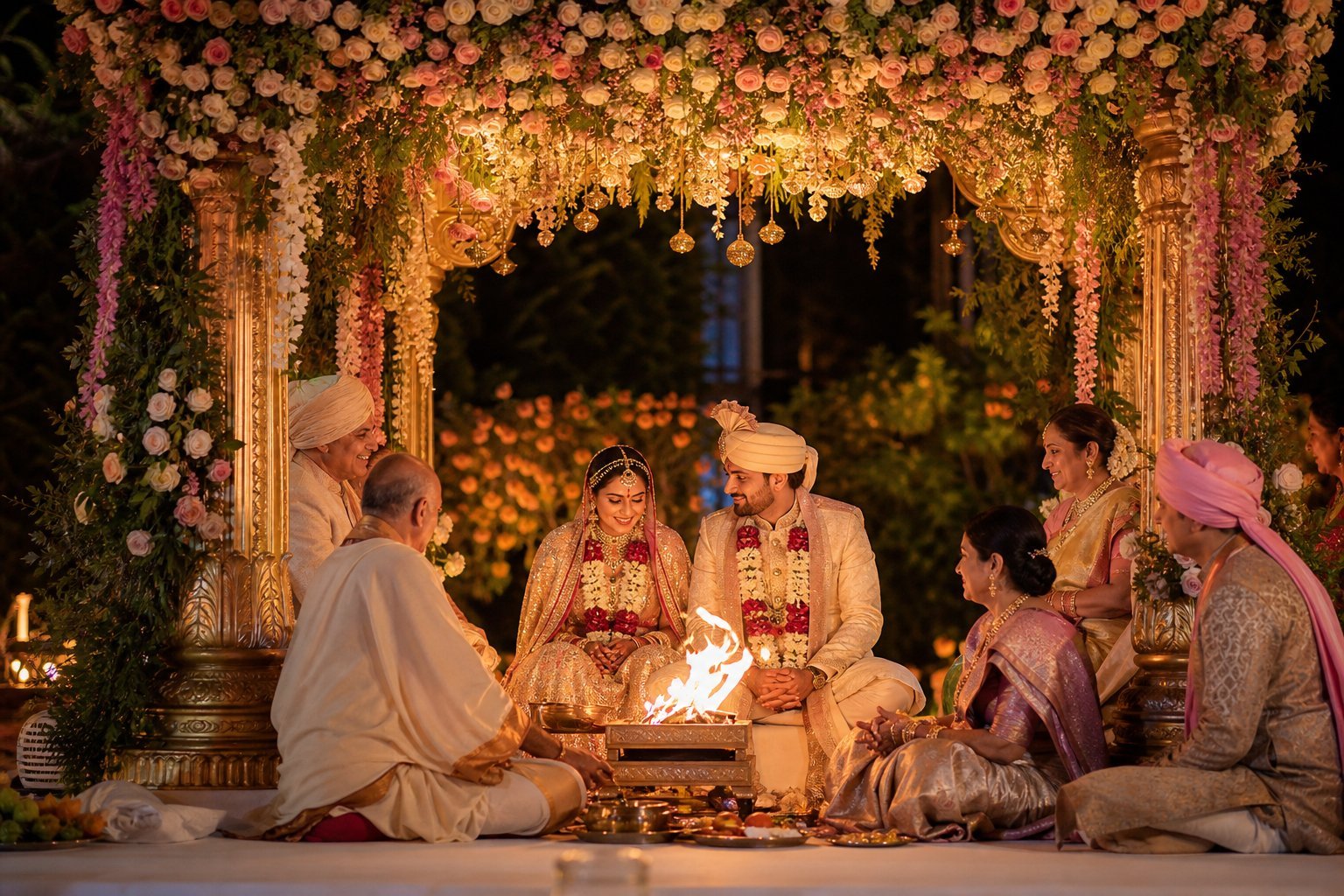 Indian bride and groom at their wedding ceremony