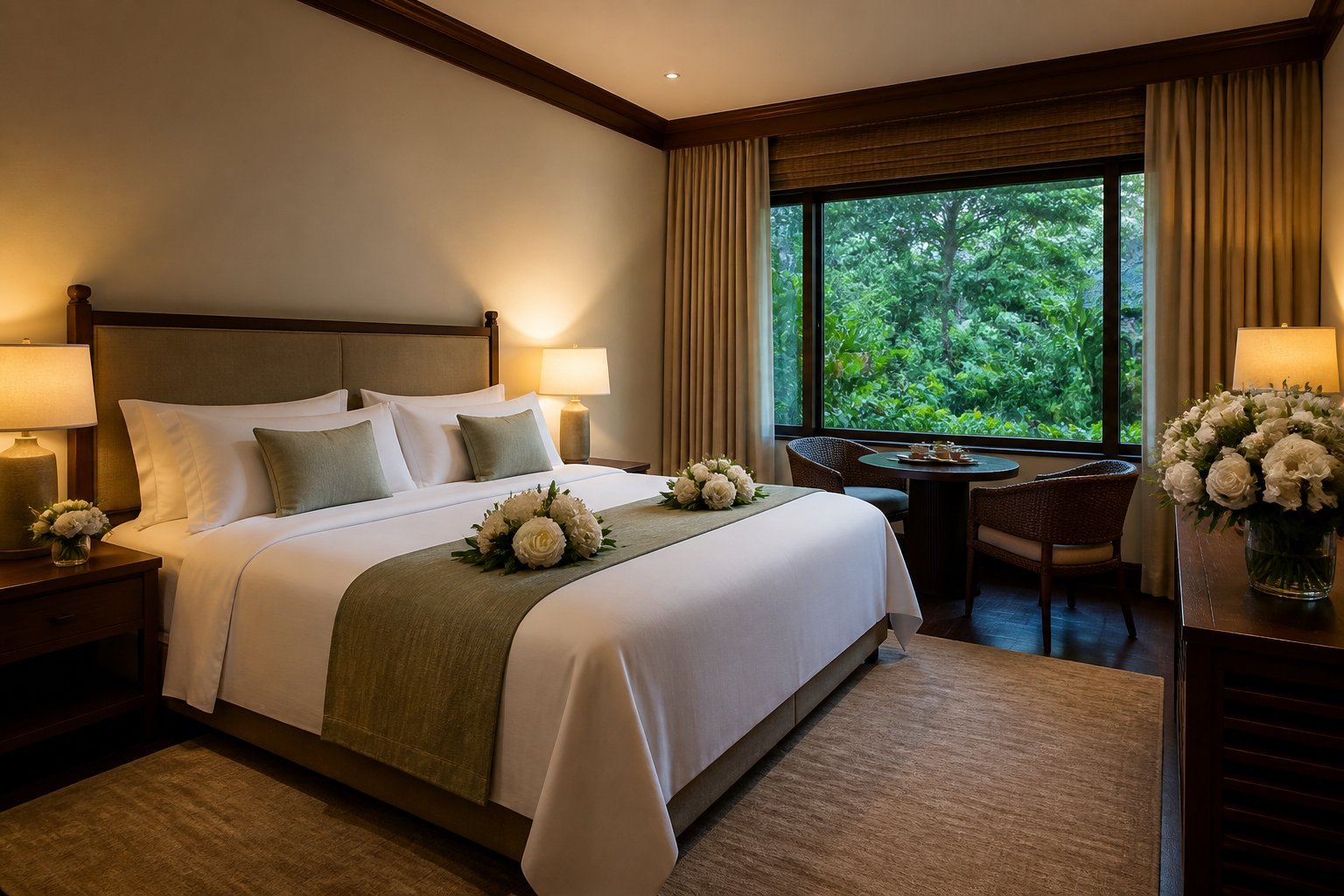 Comfortable resort room prepared for wedding guests