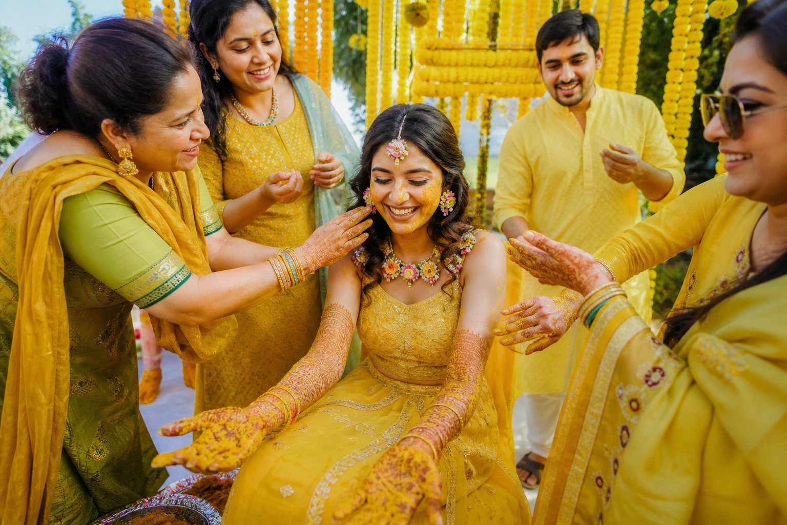 Colorful Indian Haldi and Mehendi ceremony